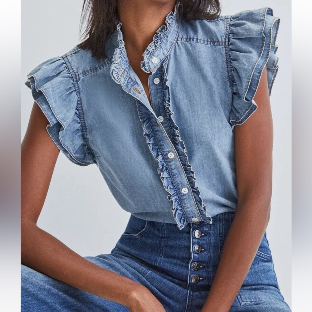 Veronica Beard Tennille Ruffled Flutter sleeve top sz XS